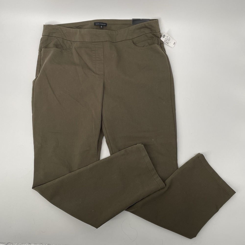 NWT Napa Valley Pants Women 16 Khaki Brown Tapered Pull On Retro Comfort Waist